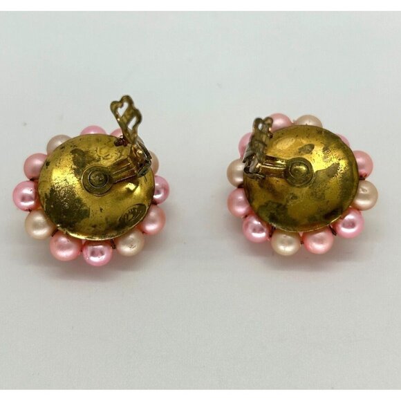 Japan Faux Pearls Necklace Earrings Pink Acrylic 4 Strands Clip-On Statement - Picture 16 of 16